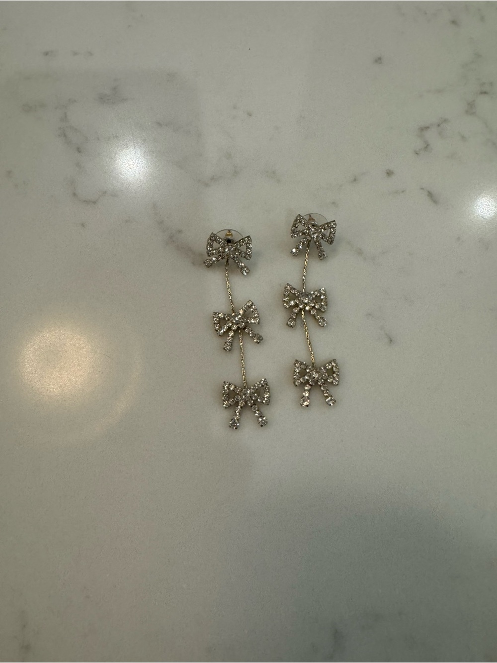 J. Crew Crystal Bow Drop Earrings - Silver Tone